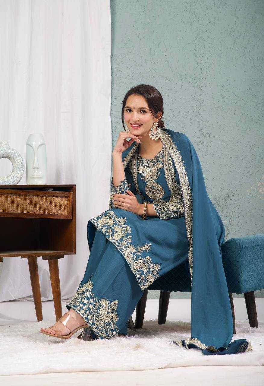 Chinon Silk Ladies Embroidery Designer Suit - MYLUXURY LANE ENTERPRISE
